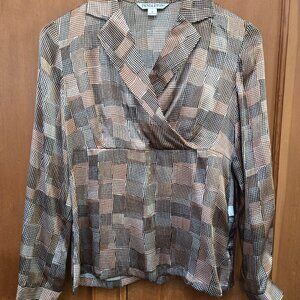 Pendleton Women's Silk Blouse Size 6 Brown Black and White New with Tags